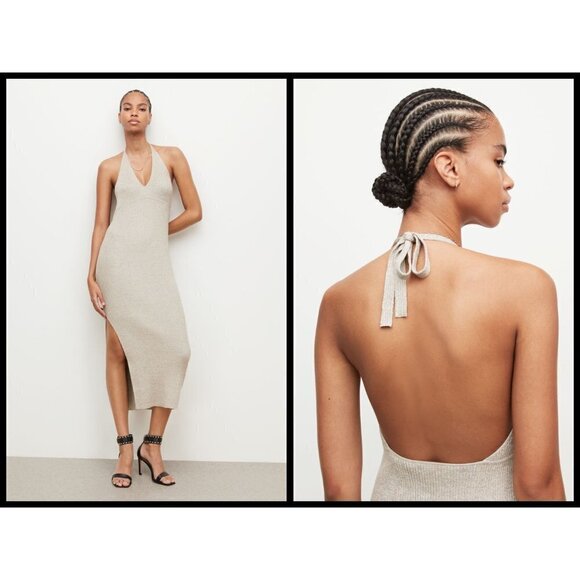 💕ALLSAINTS💕 Lexi Halter Neck Dress ~ Oyster Silver Medium M NWT - Picture 1 of 13